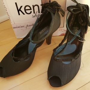 Kenzie Black Satin Slingback Sandals 7.5